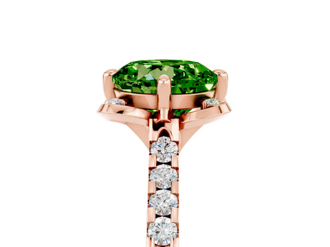 Rose gold Round Cut Peridot Ring with Pavé Band and Floral Prong Setting_5