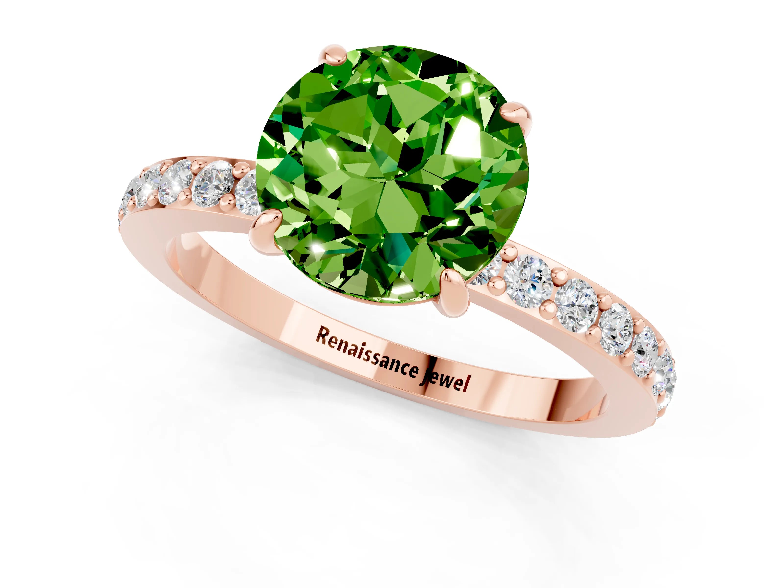 Rose gold Round Cut Peridot Ring with Pavé Band and Four-Prong Setting_1