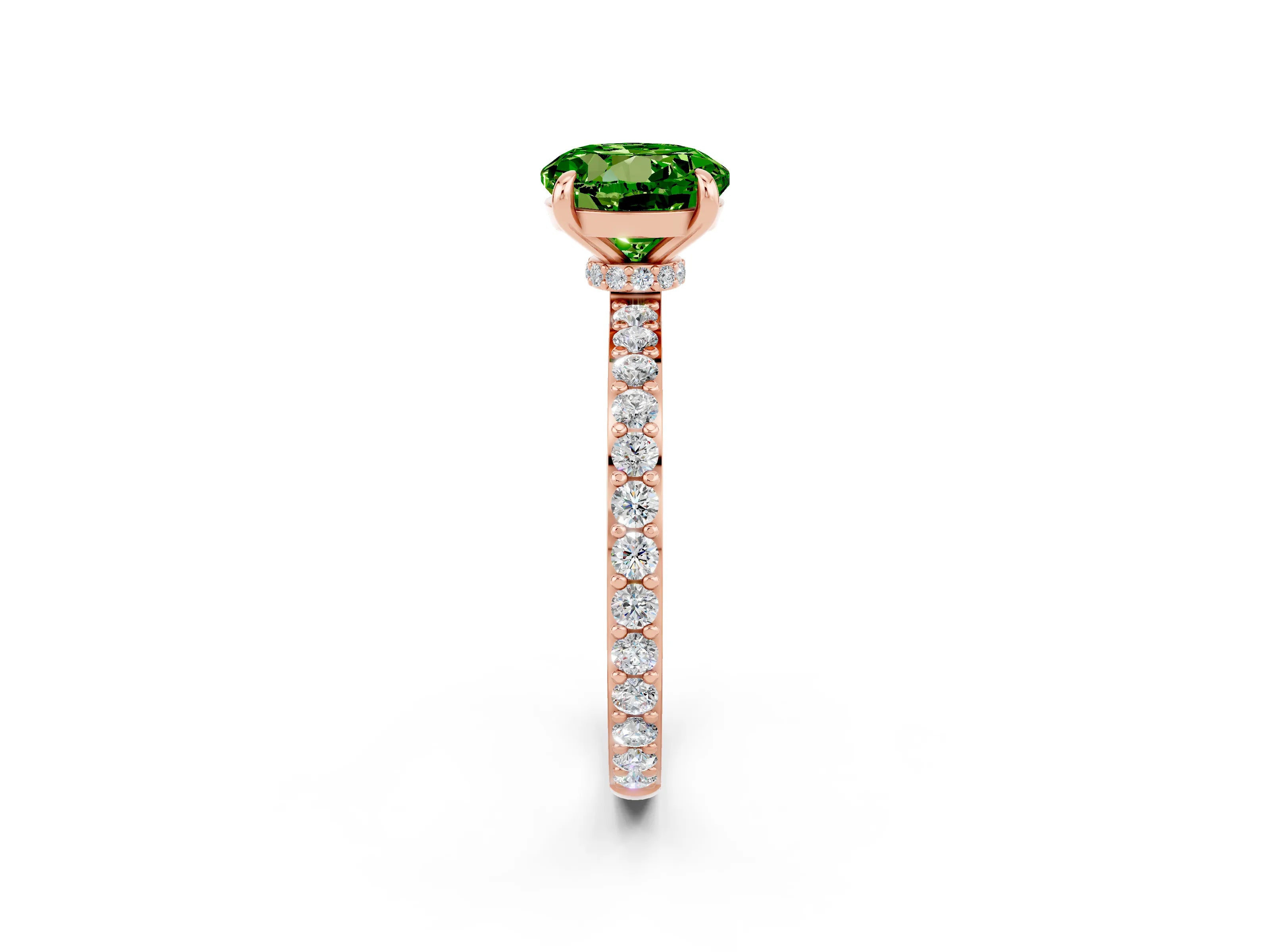 Rose gold Round Cut Peridot Ring with Pavé Band and Four-Prong Setting_2
