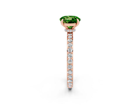 Rose gold Round Cut Peridot Ring with Pavé Band and Four-Prong Setting_2