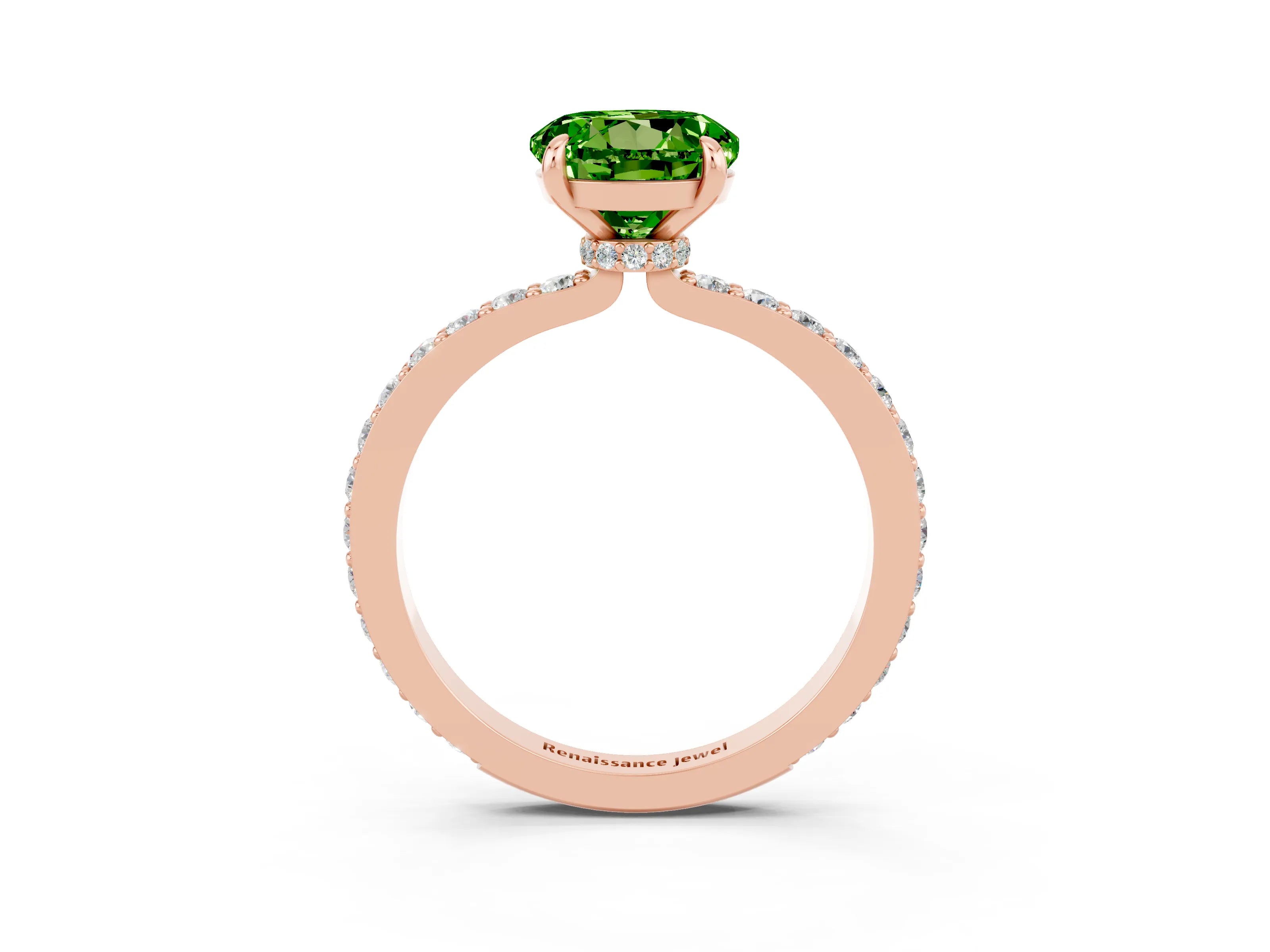 Rose gold Round Cut Peridot Ring with Pavé Band and Four-Prong Setting_3