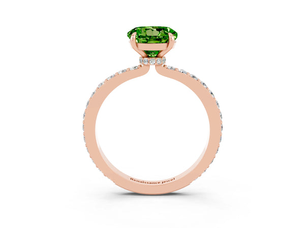 Rose gold Round Cut Peridot Pavé Engagement Ring with Round  Accents and Prong Setting