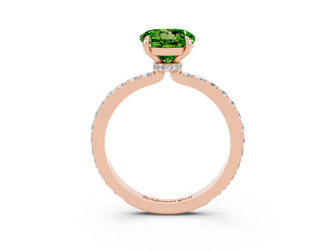 Rose gold Round Cut Peridot Ring with Pavé Band and Four-Prong Setting_3