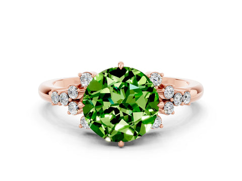Rose gold Round Cut Peridot Ring with Side Stones and Four-Prong Setting_36