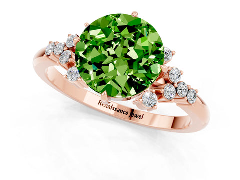Rose gold Round Cut Peridot Ring with Side Stones and Four-Prong Setting_37