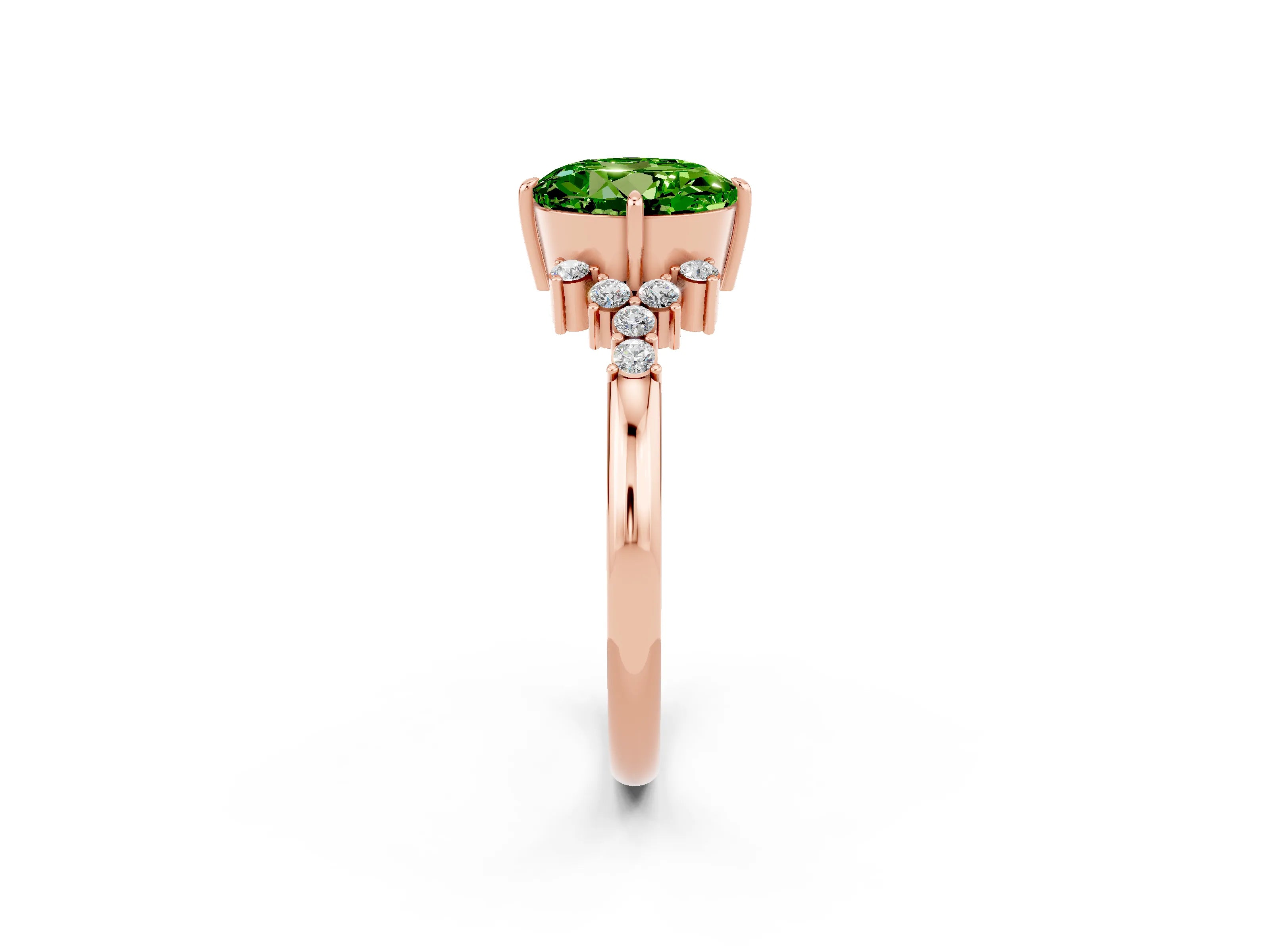 Rose gold Round Cut Peridot Ring with Side Stones and Four-Prong Setting_38