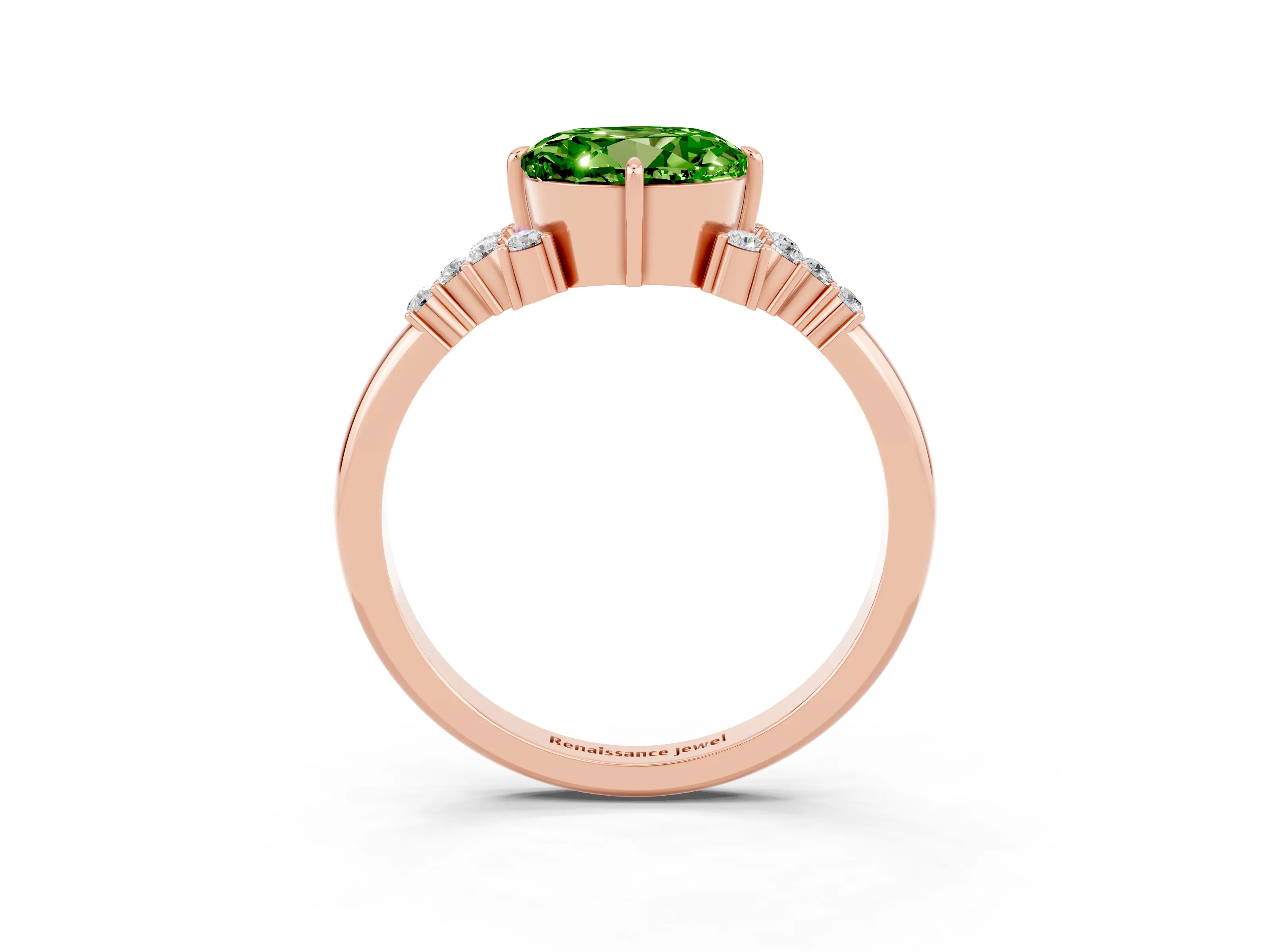 Rose gold Round Cut Peridot Ring with Side Stones and Four-Prong Setting_39