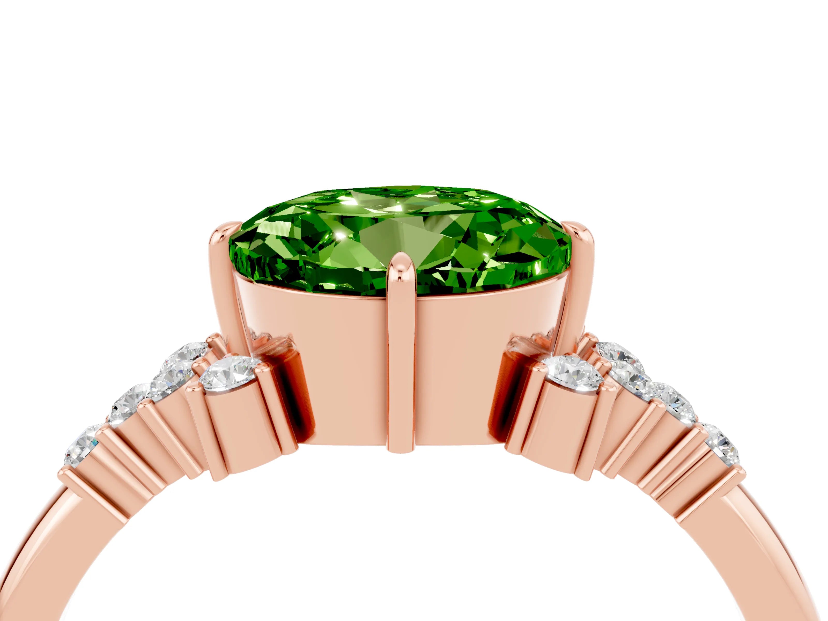 Rose gold Round Cut Peridot Ring with Side Stones and Four-Prong Setting_40