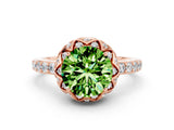 Rose gold Round Cut Peridot Scalloped Halo Engagement Ring with Round Shared Prong Band_36