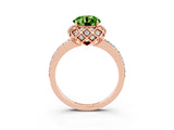 Rose gold Round Cut Peridot Scalloped Halo Engagement Ring with Round Shared Prong Band_39