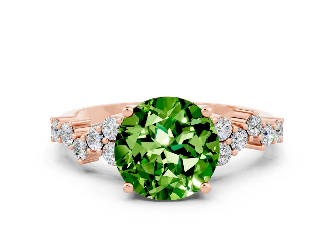 Rose gold Round Cut Peridot Scattered Round Accent Ring with Prong Setting_12