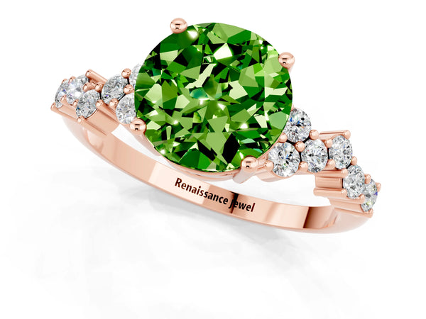 Rose gold Round Cut Peridot Scattered Round Accent Ring with Prong Setting