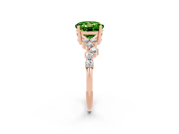 Rose gold Round Cut Peridot Scattered Round Accent Ring with Prong Setting