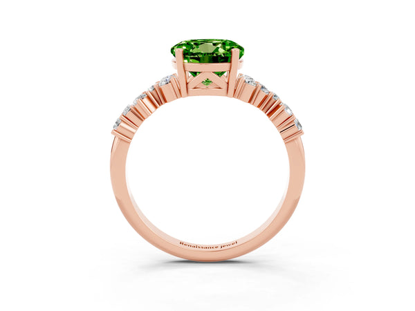 Rose gold Round Cut Peridot Scattered Round Accent Ring with Prong Setting