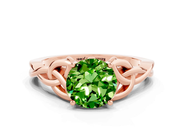 Rose gold Round Cut Peridot Solitaire Celtic Knot Ring with Four-Prong Setting