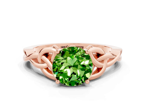 Rose gold Round Cut Peridot Solitaire Celtic Knot Ring with Four-Prong Setting_12