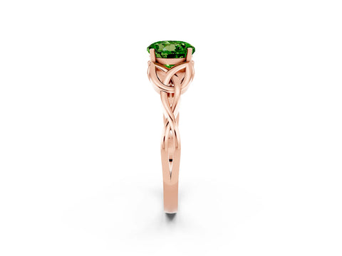 Rose gold Round Cut Peridot Solitaire Celtic Knot Ring with Four-Prong Setting_14