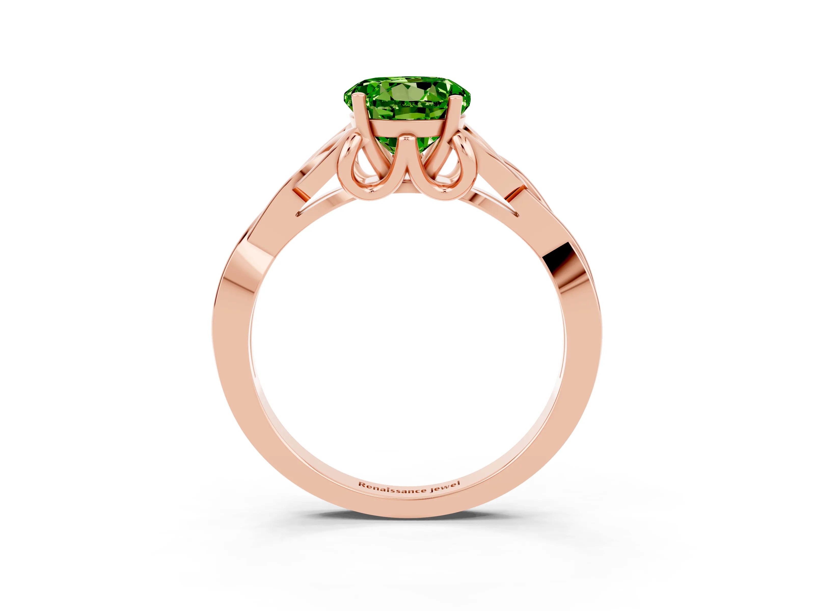 Rose gold Round Cut Peridot Solitaire Celtic Knot Ring with Four-Prong Setting_15