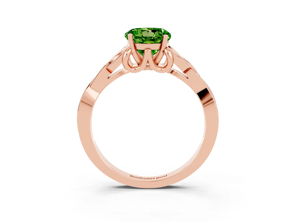 Rose gold Round Cut Peridot Solitaire Celtic Knot Ring with Four-Prong Setting