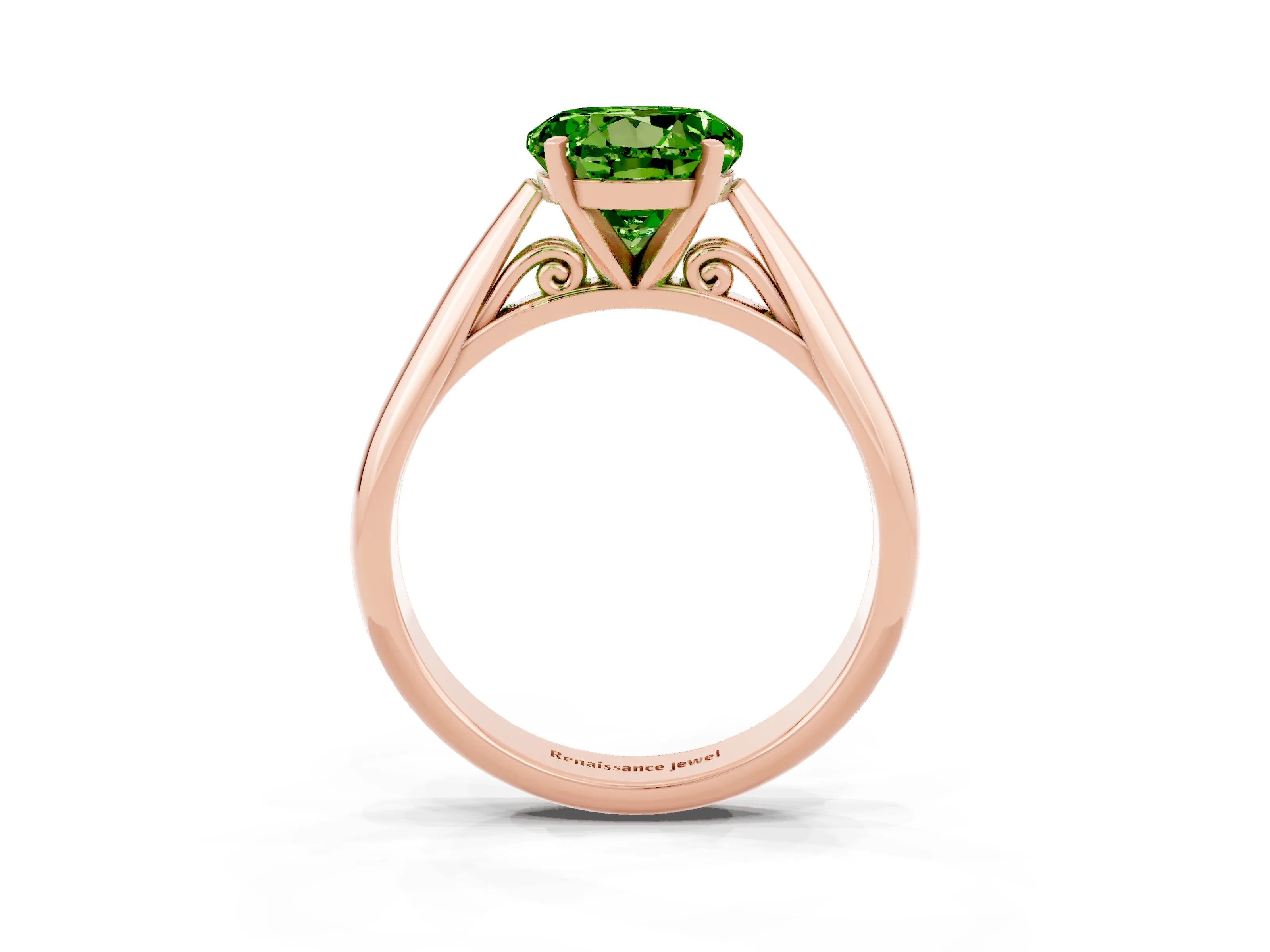 Rose gold Round Cut Peridot Solitaire Engagement Ring with Cathedral Setting and Four-Prong Mount_15