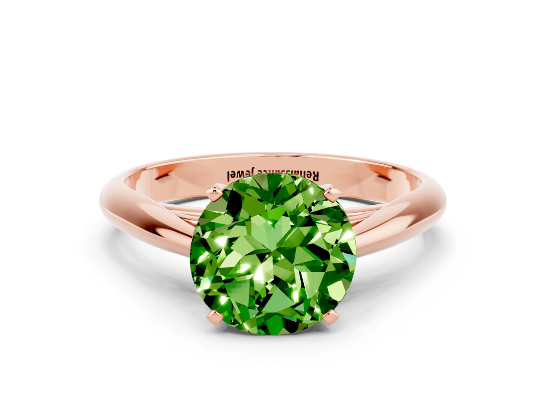 Rose gold Round Cut Peridot Solitaire Engagement Ring with Cathedral Setting and Four-Prong Mount_72