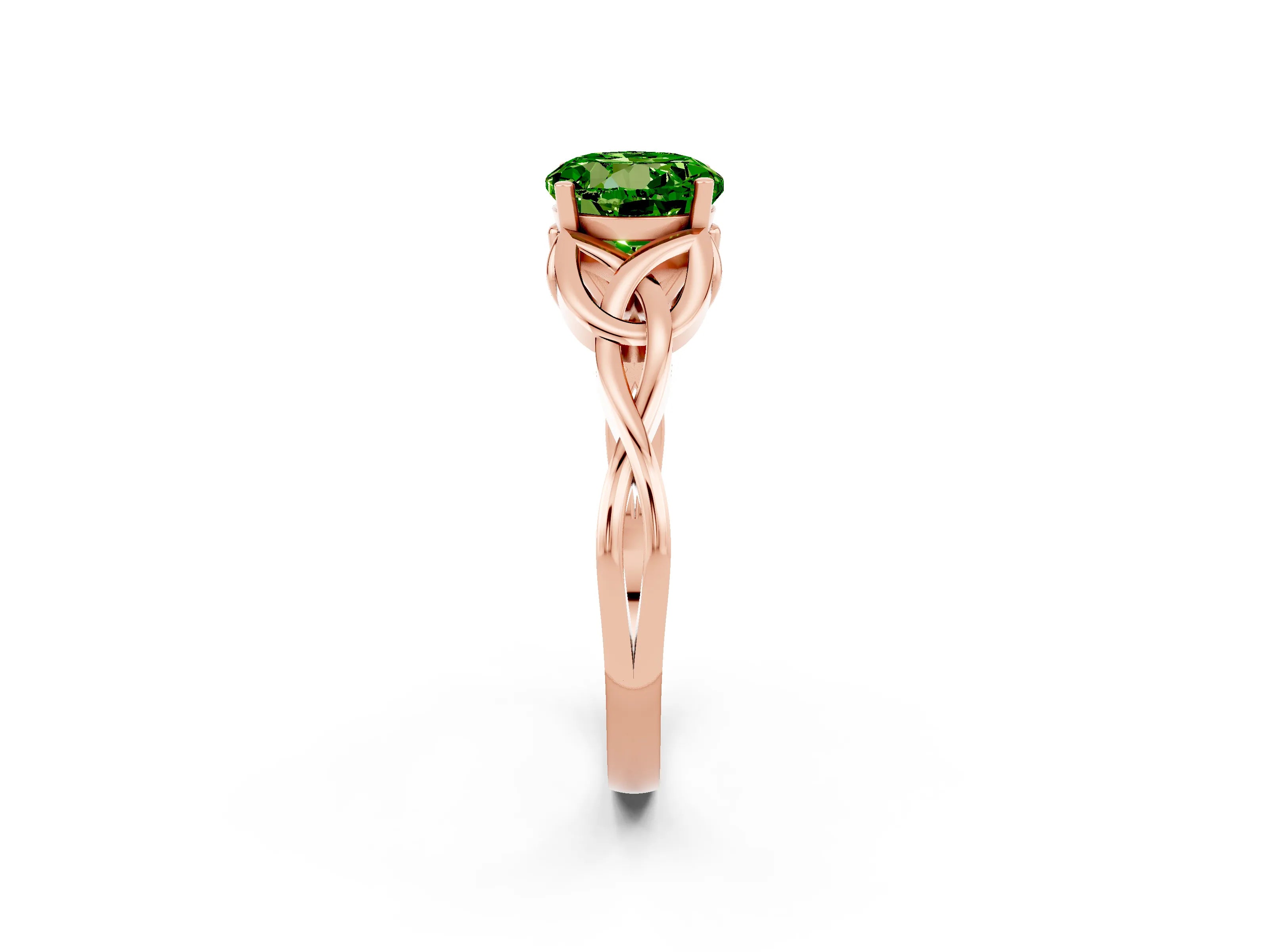 Rose gold Round Cut Peridot Solitaire Engagement Ring with Celtic Knot Band and Four-Prong Setting_2