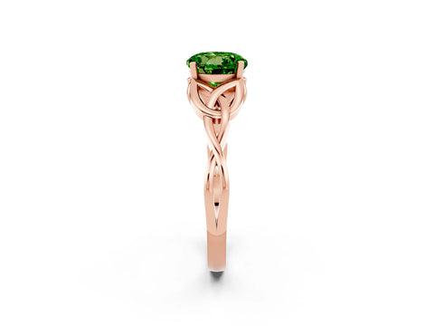 Rose gold Round Cut Peridot Solitaire Engagement Ring with Celtic Knot Band and Four-Prong Setting_2