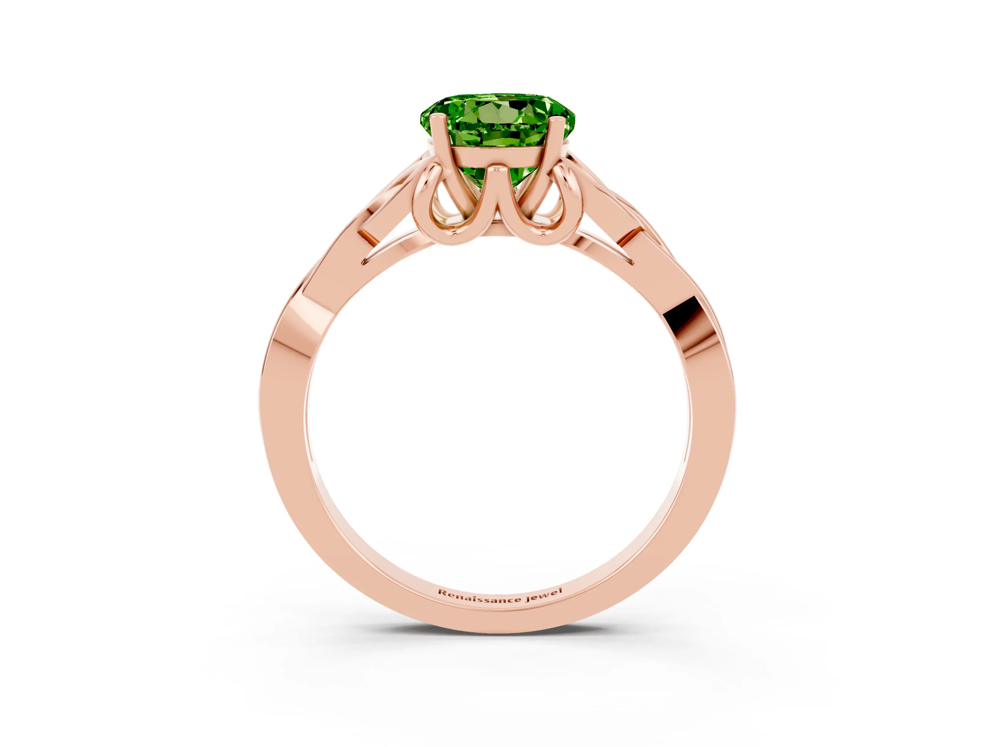 Rose gold Round Cut Peridot Solitaire Engagement Ring with Celtic Knot Band and Four-Prong Setting_3