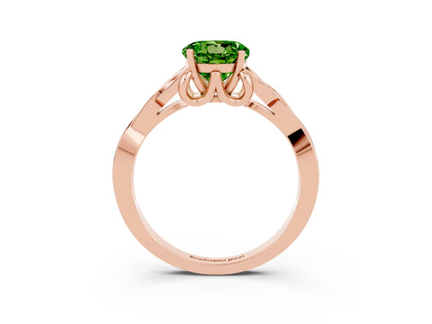 Rose gold Round Cut Peridot Solitaire Engagement Ring with Celtic Knot Band and Four-Prong Setting_3
