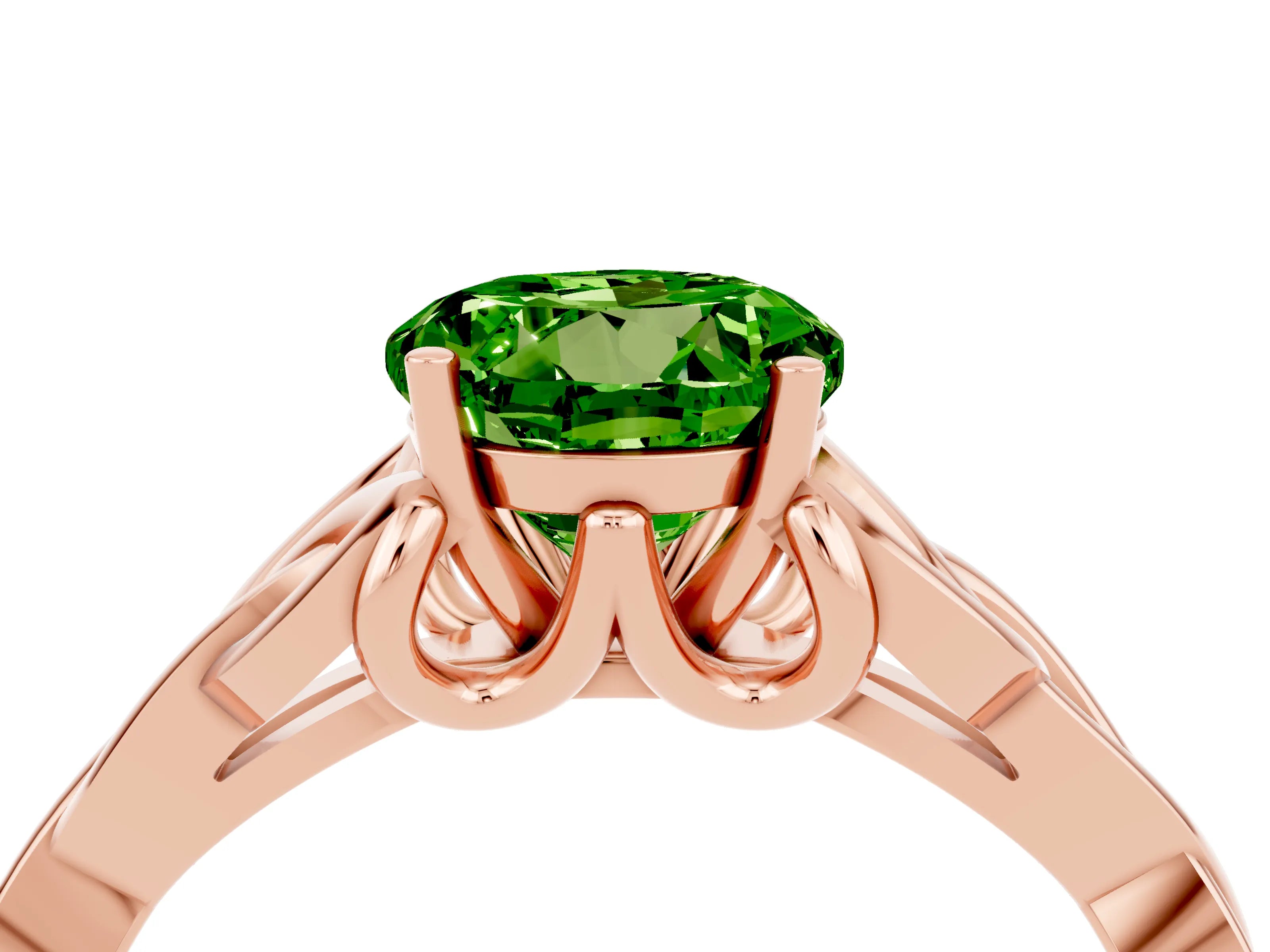 Rose gold Round Cut Peridot Solitaire Engagement Ring with Celtic Knot Band and Four-Prong Setting_4