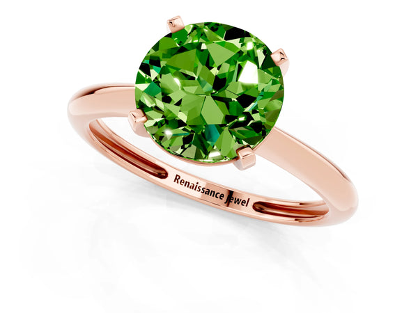 Rose gold Round Cut Peridot Solitaire Engagement Ring with Classic Band and Four-Prong Setting