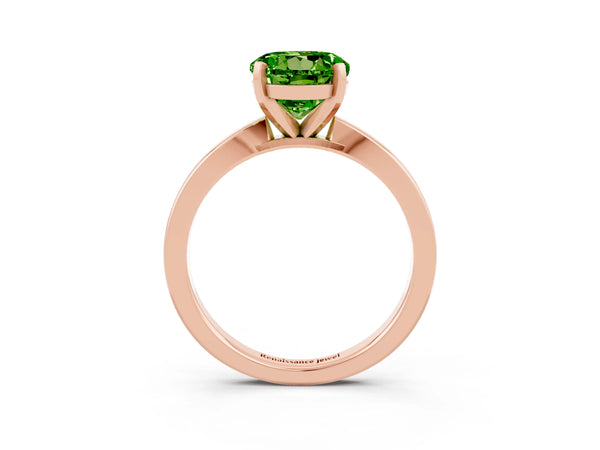 Rose gold Round Cut Peridot Solitaire Engagement Ring with Classic Band and Four-Prong Setting