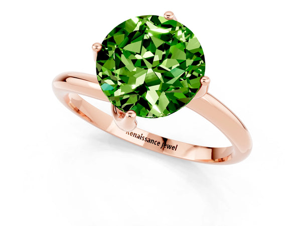 Rose gold Round Cut Peridot Solitaire Engagement Ring with Four-Prong Setting and Classic Band