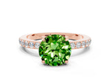 Rose gold Round Cut Peridot Solitaire Engagement Ring with Pavé Band and Four-Prong Setting