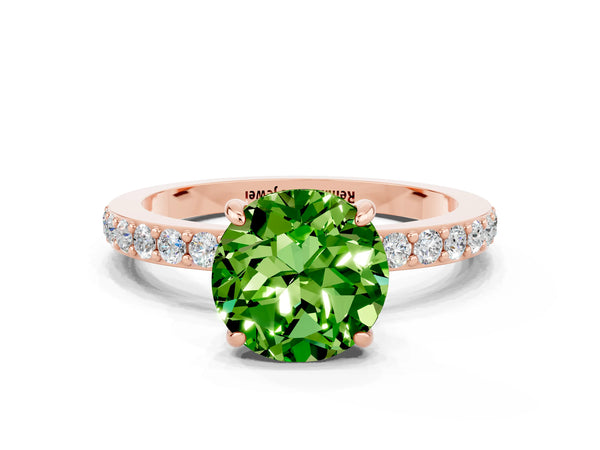 Rose gold Round Cut Peridot Solitaire Engagement Ring with Pavé Band and Four-Prong Setting