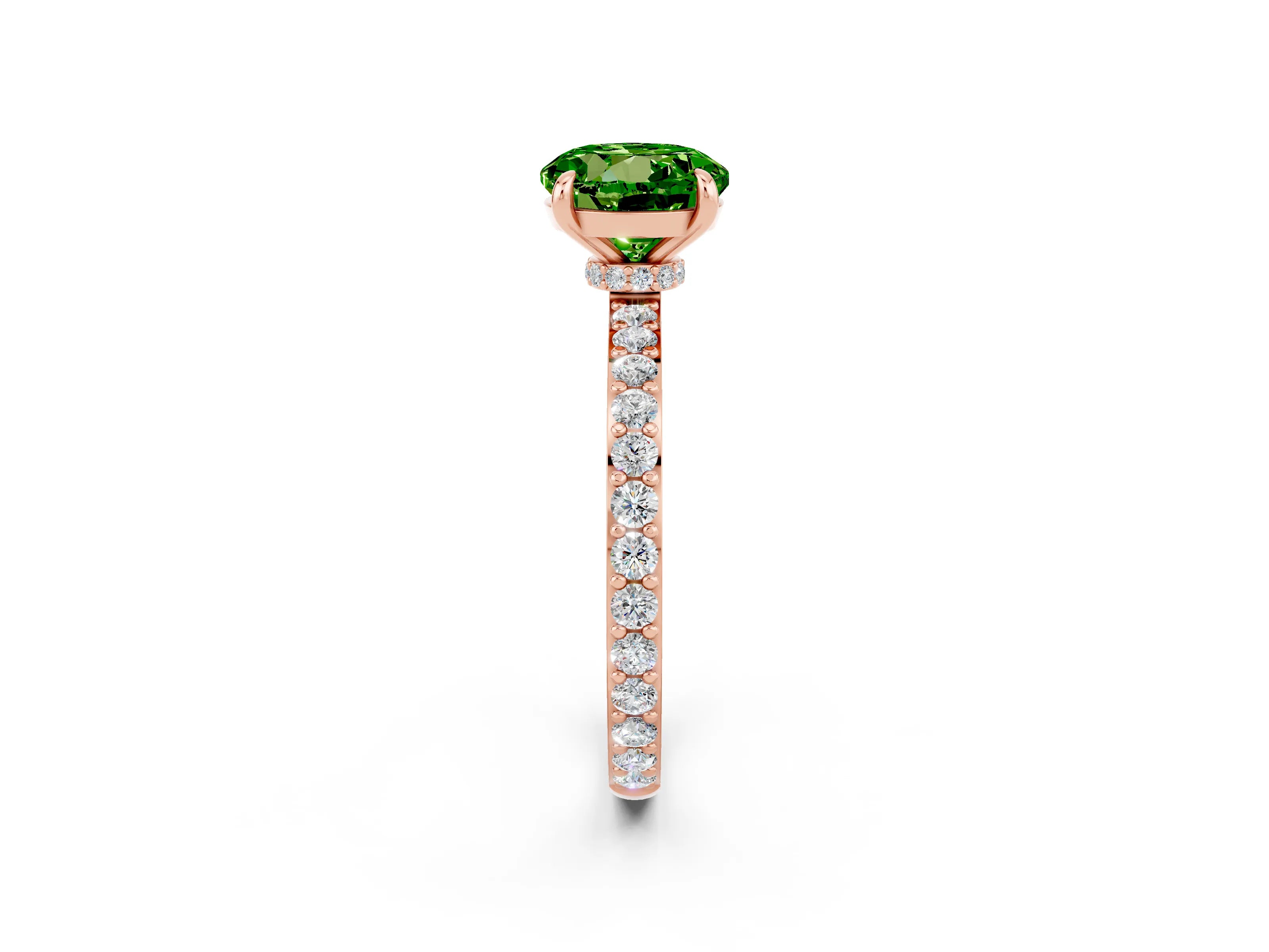 Rose gold Round Cut Peridot Solitaire Engagement Ring with Pavé Band and Four-Prong Setting_2