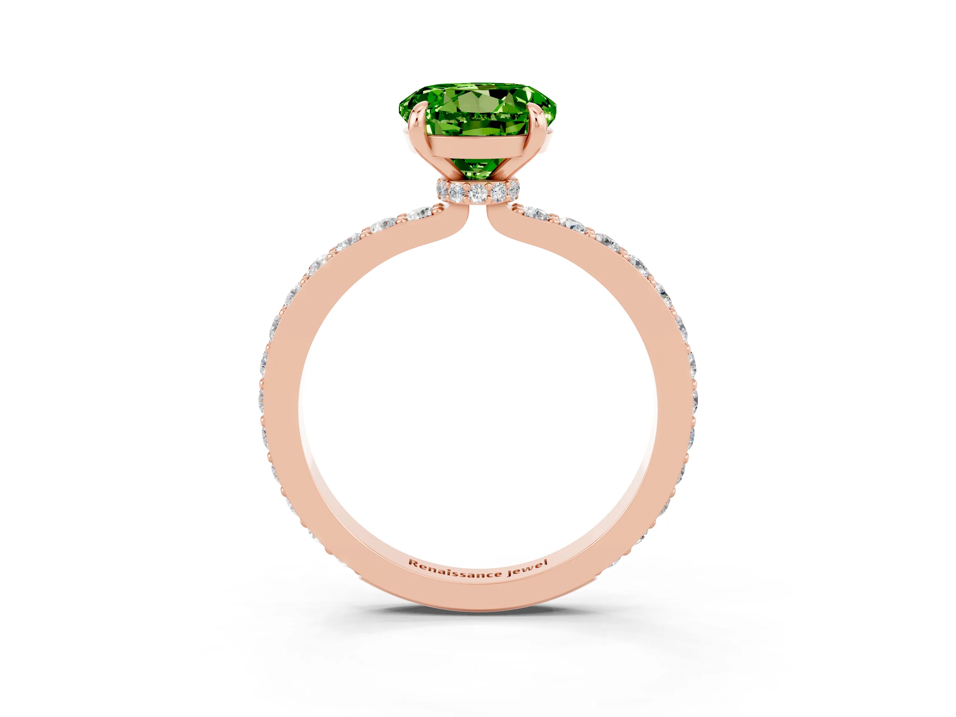 Rose gold Round Cut Peridot Solitaire Engagement Ring with Pavé Band and Four-Prong Setting_3