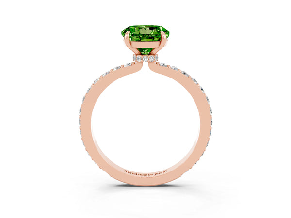 Rose gold Round Cut Peridot Solitaire Engagement Ring with Pavé Band and Four-Prong Setting