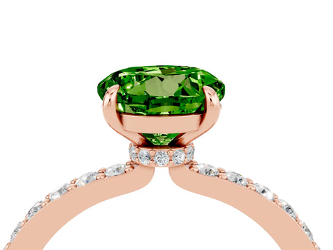 Rose gold Round Cut Peridot Solitaire Engagement Ring with Pavé Band and Four-Prong Setting_4