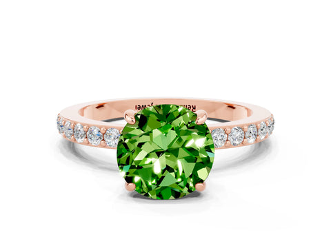 Rose gold Round Cut Peridot Solitaire Engagement Ring with Pavé Band and Four-Prong Setting