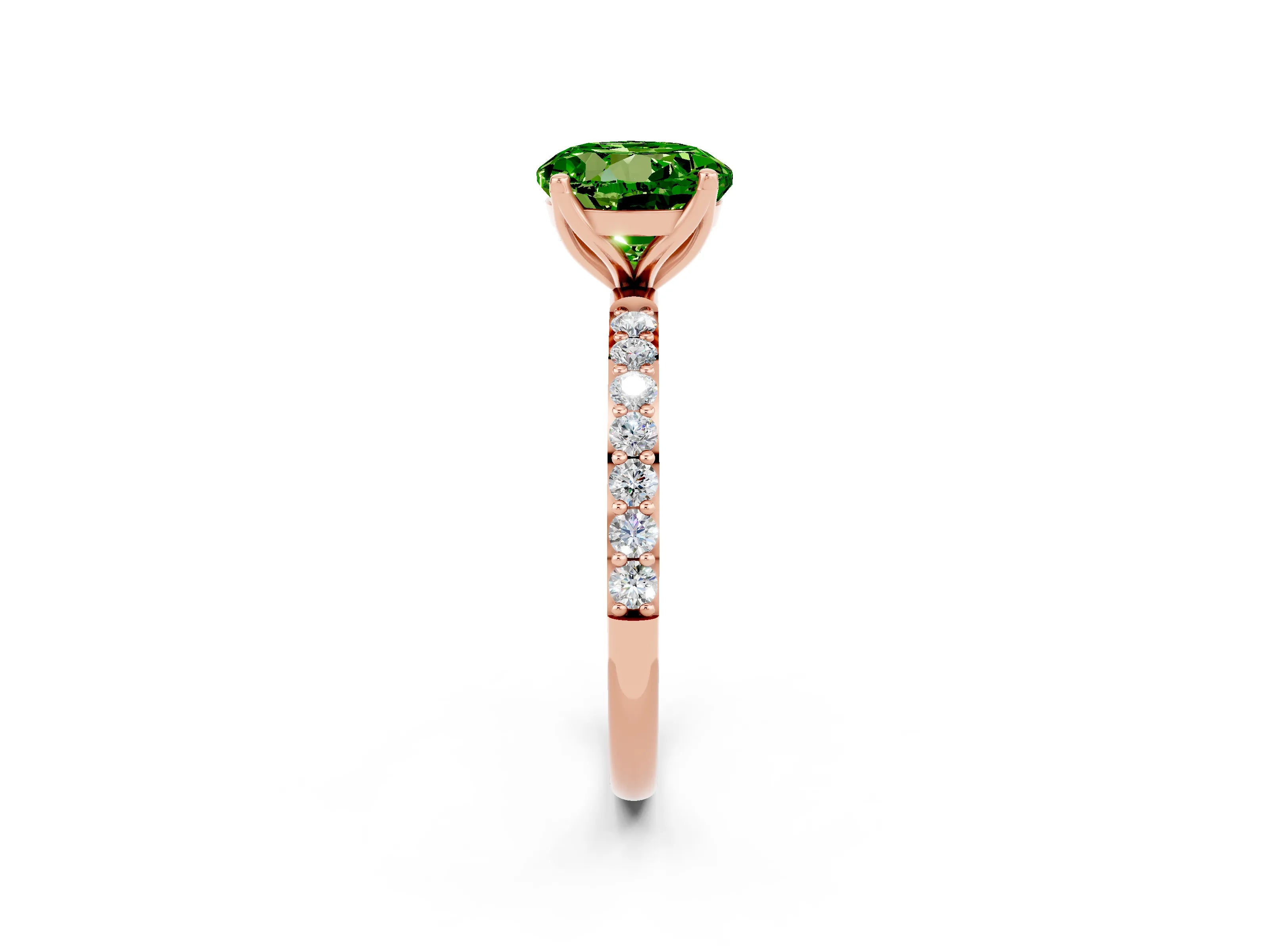 Rose gold Round Cut Peridot Solitaire Engagement Ring with Pavé Band and Prong Setting_2