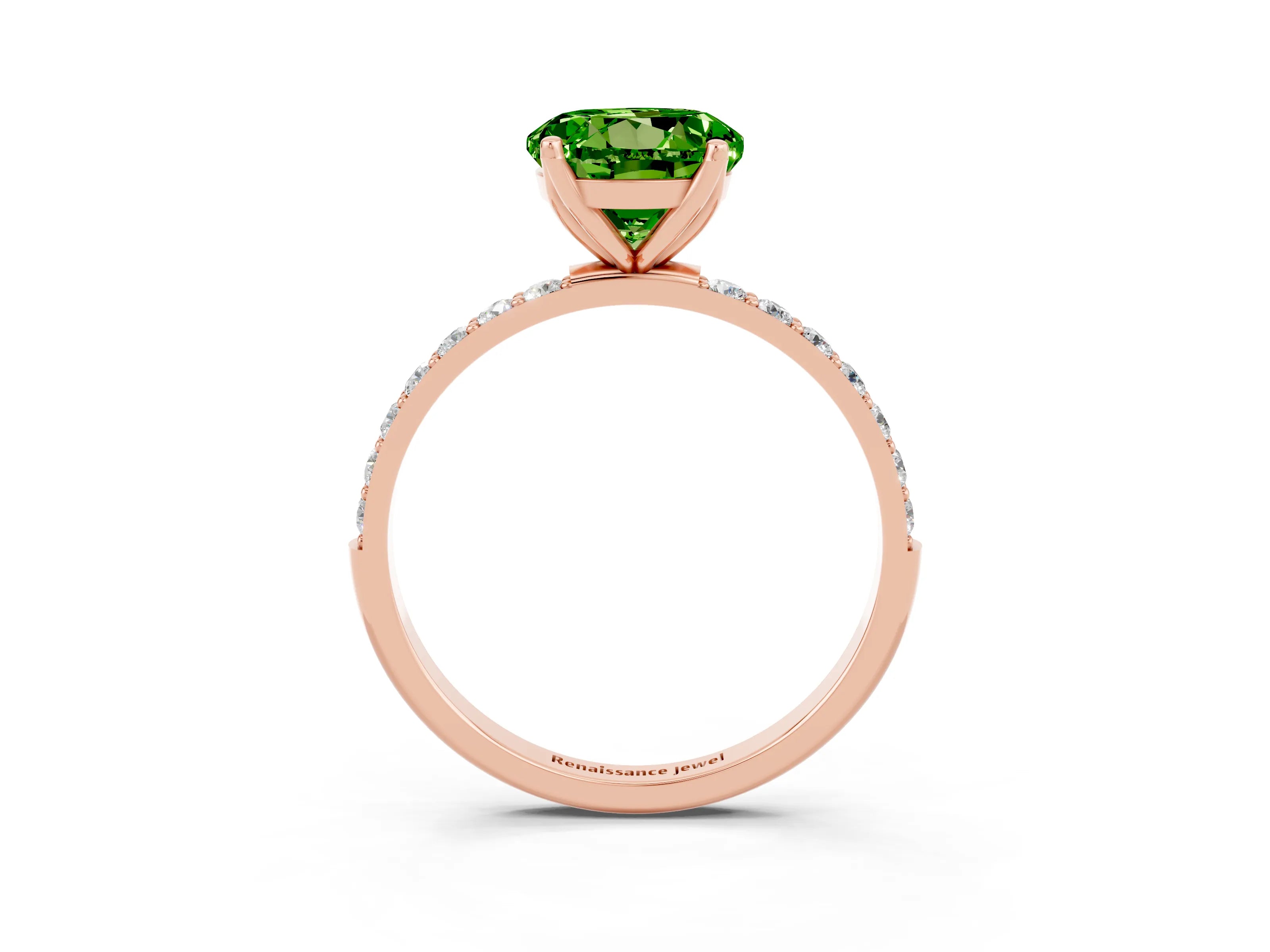 Rose gold Round Cut Peridot Solitaire Engagement Ring with Pavé Band and Prong Setting_3