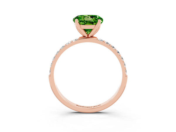 Rose gold Round Cut Peridot Solitaire Engagement Ring with Round  Pavé Band and Prong Setting