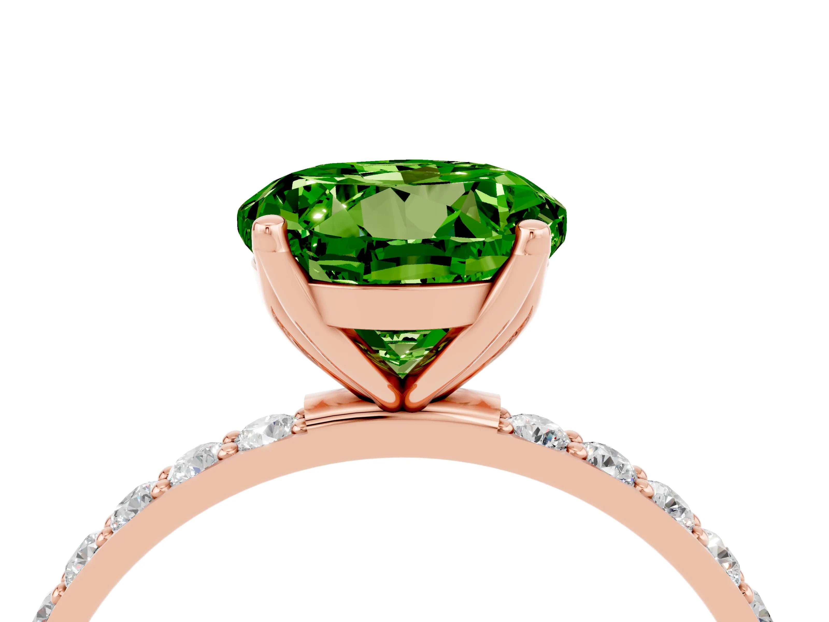 Rose gold Round Cut Peridot Solitaire Engagement Ring with Pavé Band and Prong Setting_4