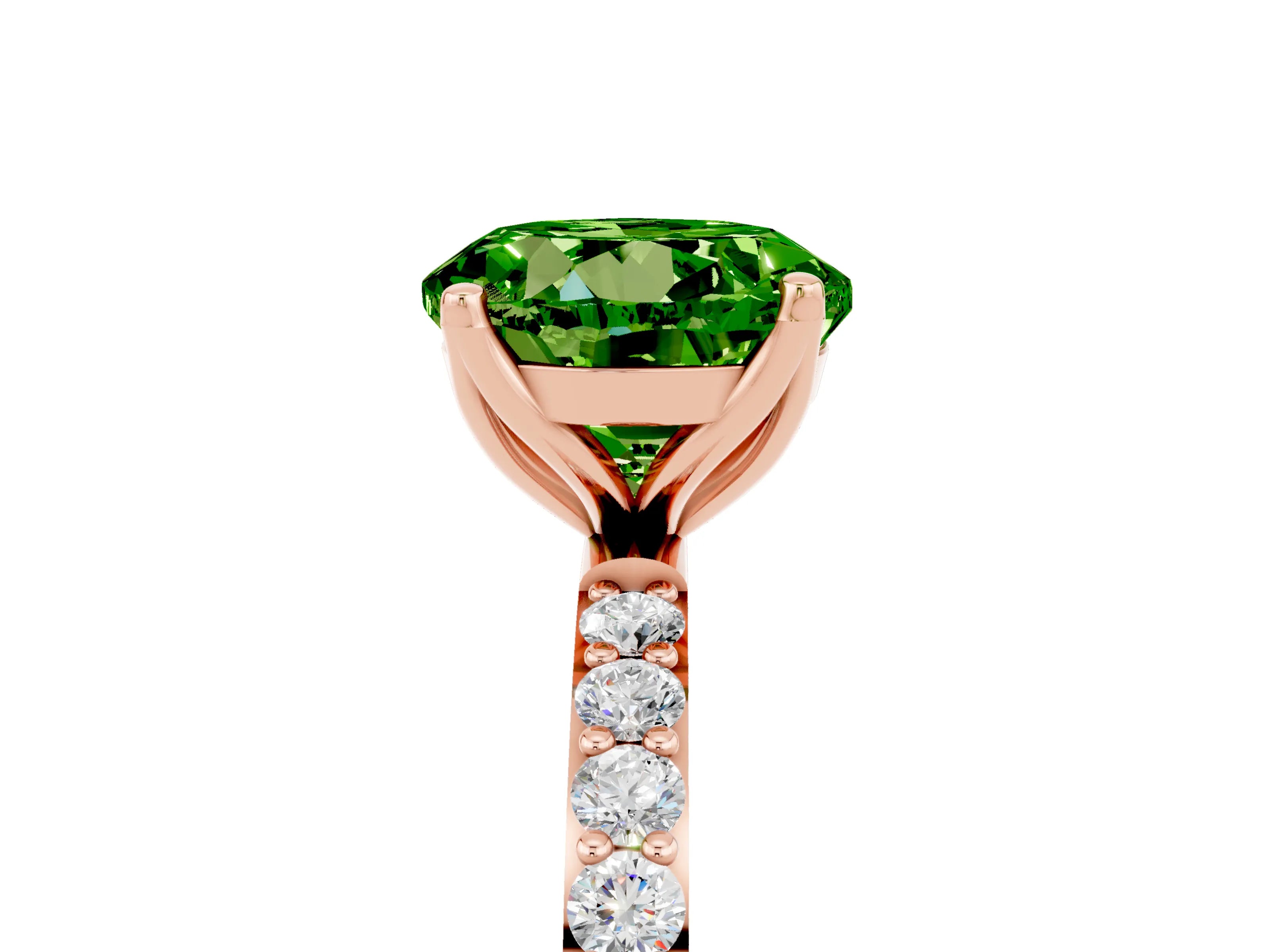 Rose gold Round Cut Peridot Solitaire Engagement Ring with Pavé Band and Prong Setting_5