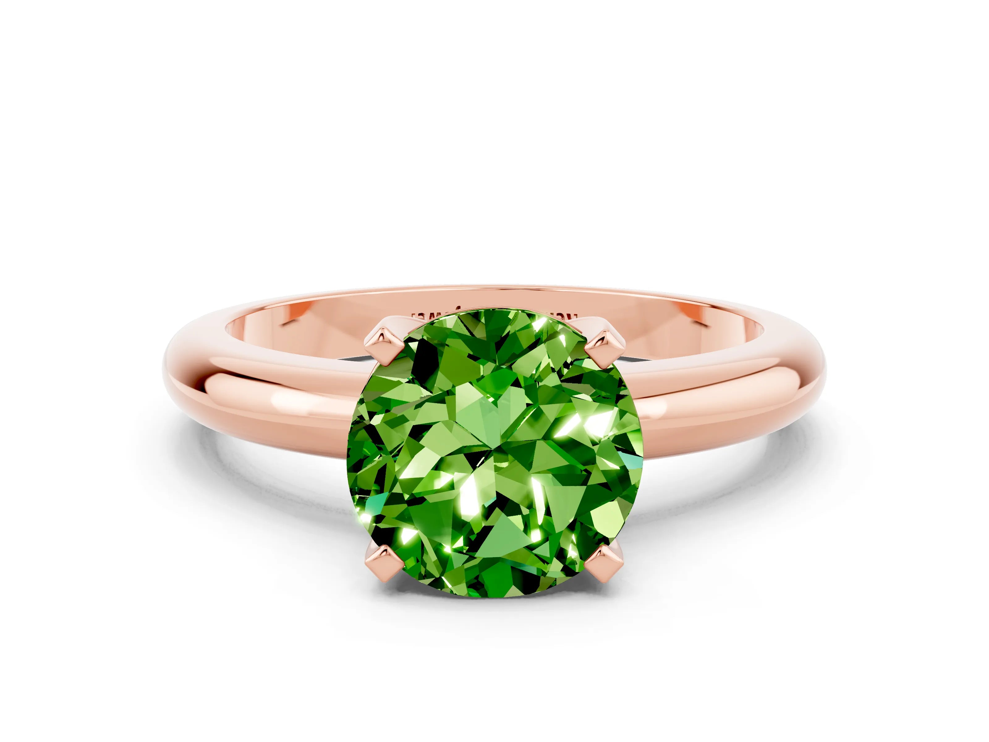 Rose gold Round Cut Peridot Solitaire Engagement Ring with Round Band and Four-Prong Setting