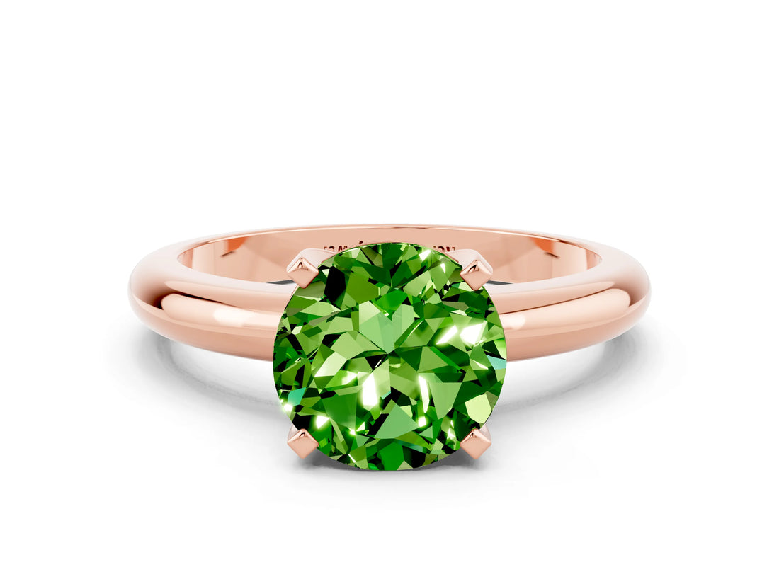 Rose gold Round Cut Peridot Solitaire Engagement Ring with Round Band and Four-Prong Setting