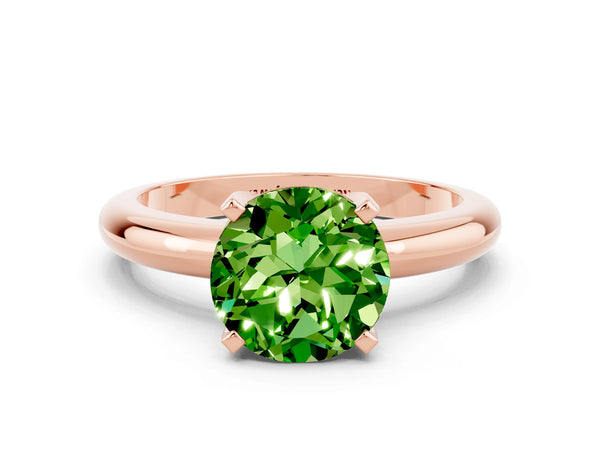 Rose gold Round Cut Peridot Solitaire Engagement Ring with Round Band and Four-Prong Setting