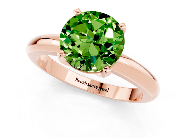 Rose gold Round Cut Peridot Solitaire Engagement Ring with Round Band and Four-Prong Setting