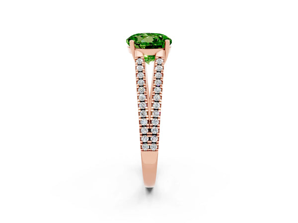 Rose gold Round Cut Peridot Solitaire Engagement Ring with Split Shank Pavé Band